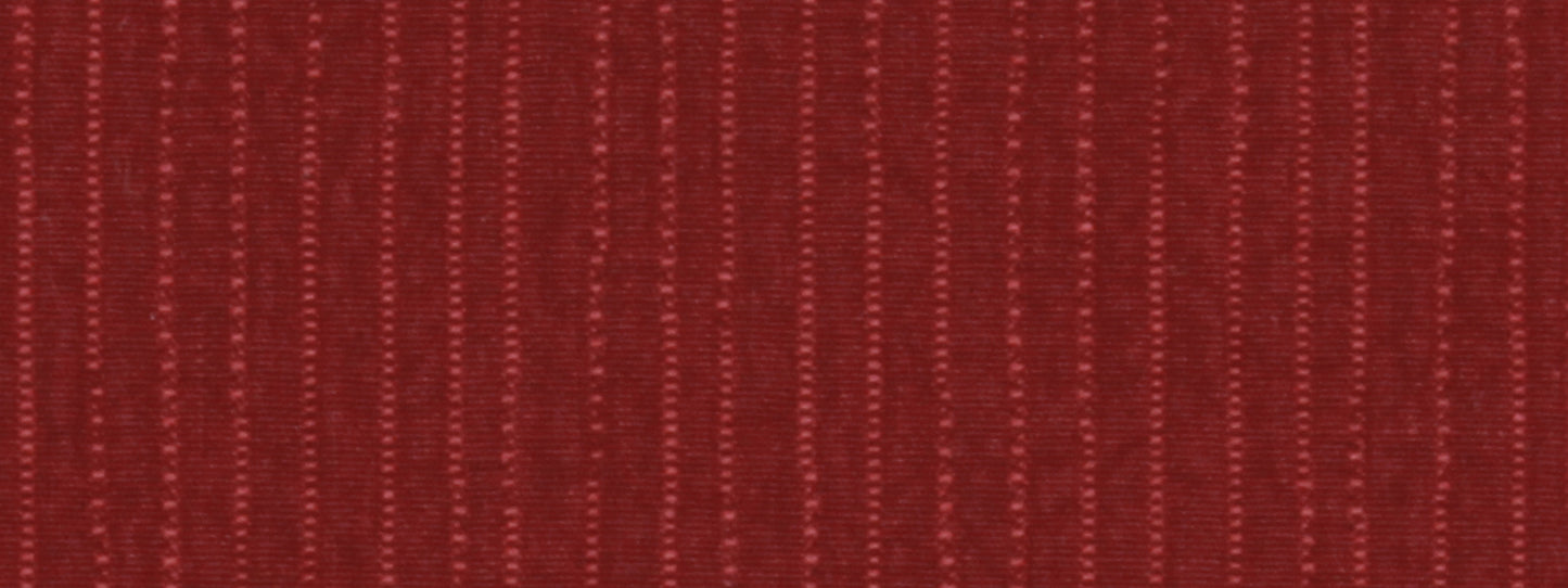 Close-up of crimson red ribbed woven fabric with narrow vertical stripes.