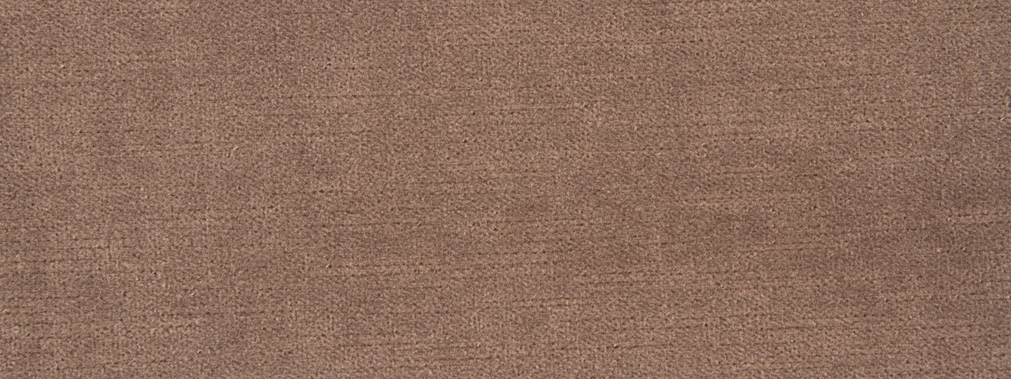 Close-up of brown woven upholstery fabric texture with visible fibers and subtle grain.