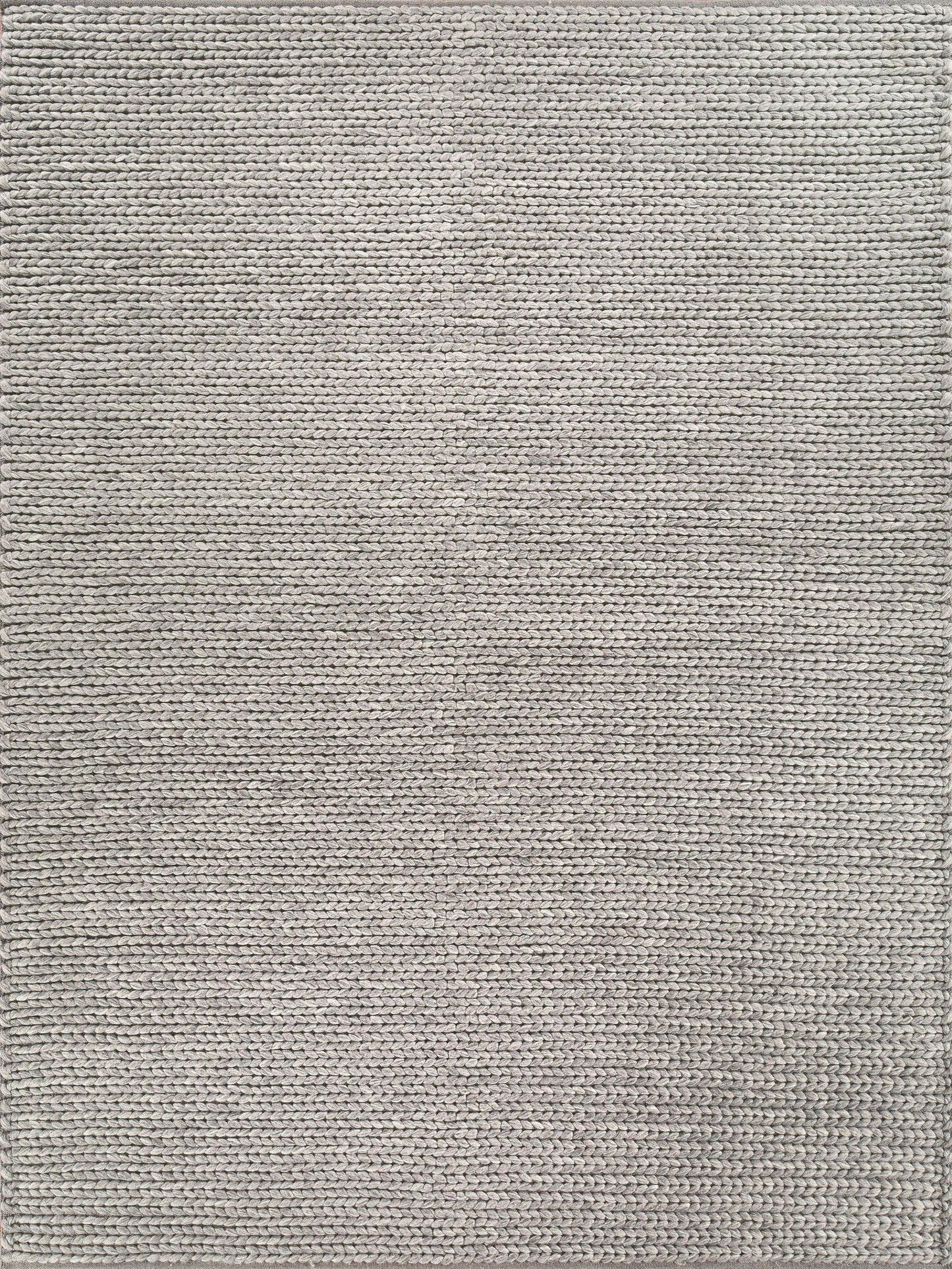 Light gray woven rug with tight, even texture; flat-weave style for living room or bedroom.