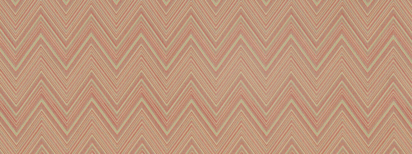 Apricot upholstery fabric with peach and cream chevron zigzag pattern.