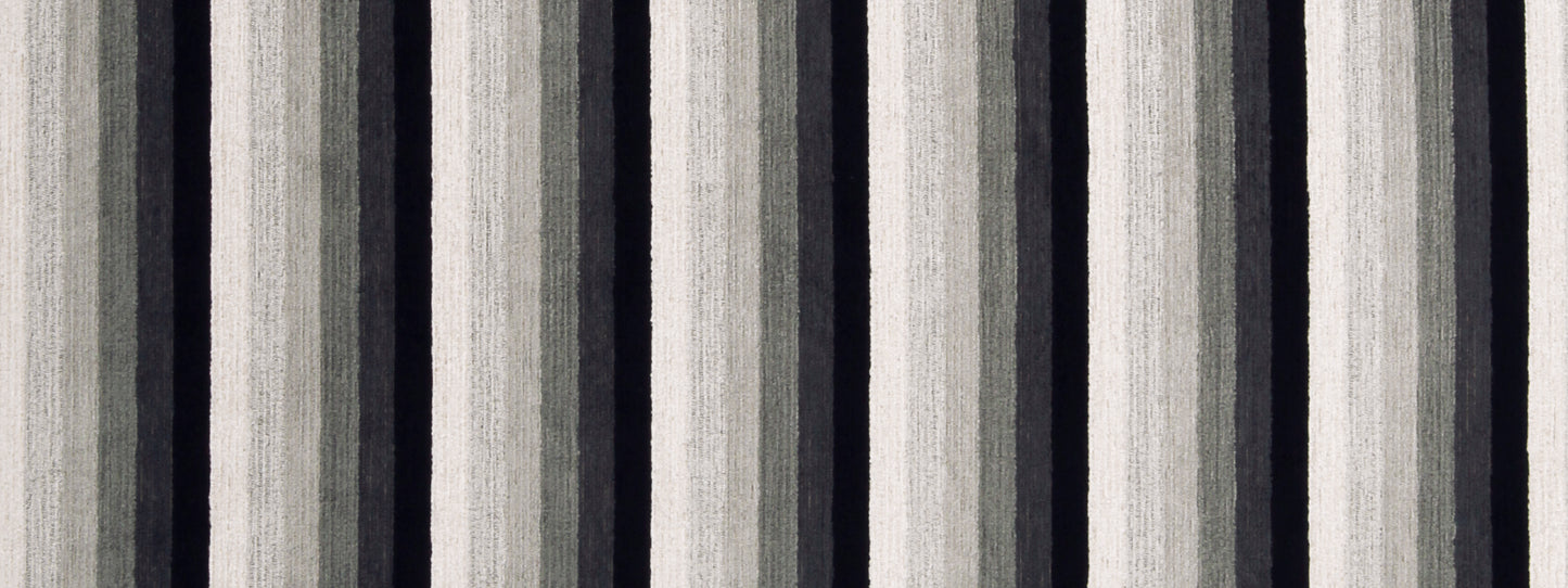 Vertical gray striped woven fabric with alternating dark charcoal and light heather-gray bands.