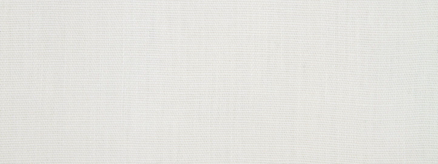 White linen upholstery fabric texture with a subtle woven pattern, neutral backdrop.
