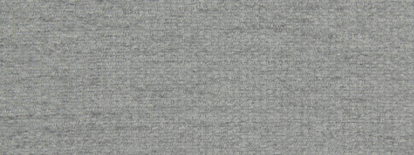 Close-up of gray heather chenille upholstery fabric with a soft, textured surface.
