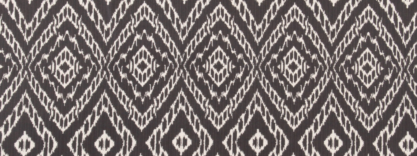 Dark upholstery fabric with Strie Ikat pattern; woven textile for furniture upholstery in Storm color.