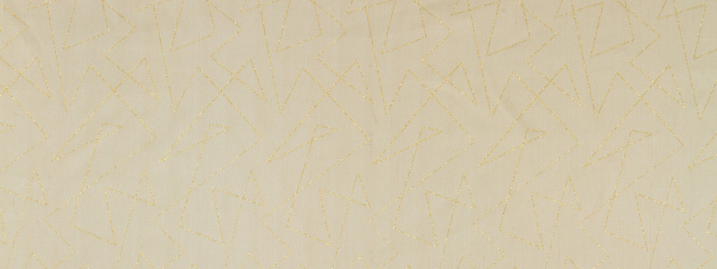 Cream textured upholstery fabric with faint gold geometric lines and a subtle decorative pattern.