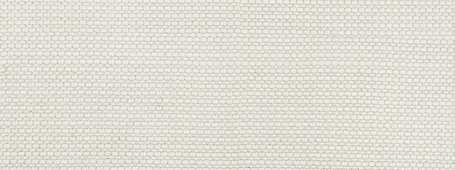 Silver drapery fabric close-up with a tight, uniform woven texture.