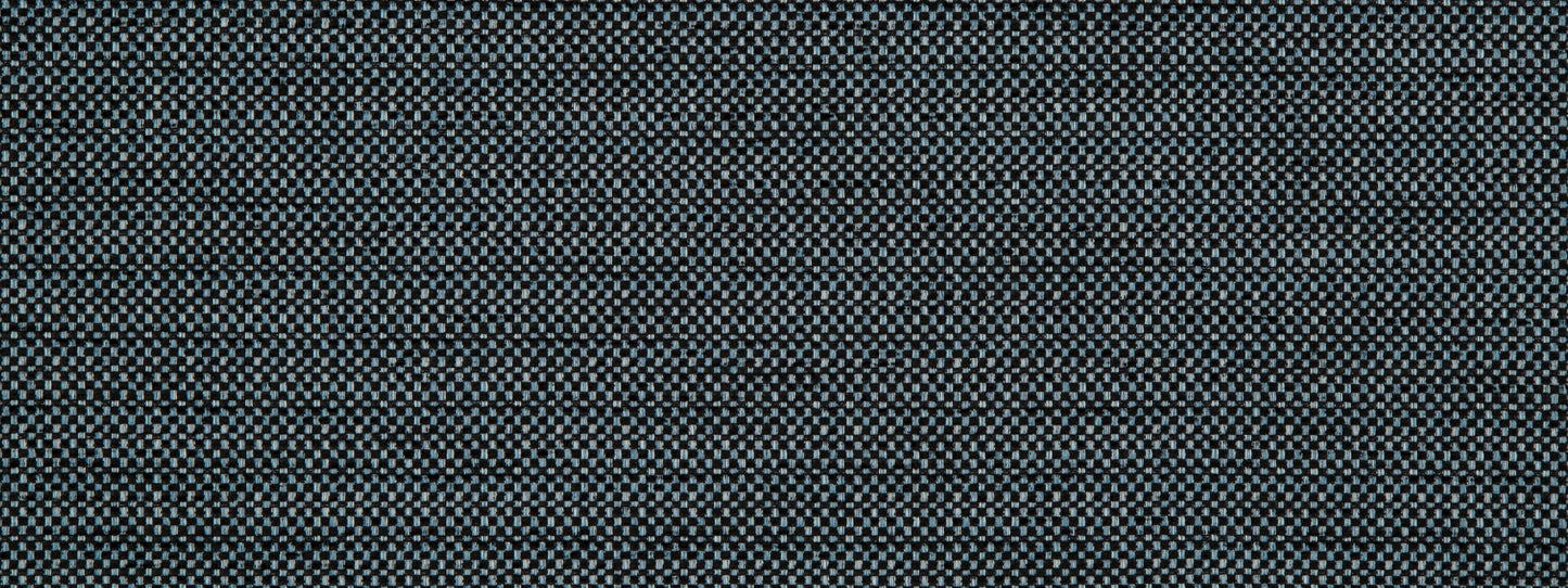 Dark blue, denim-style upholstery fabric close-up with tight weave and subtle texture.