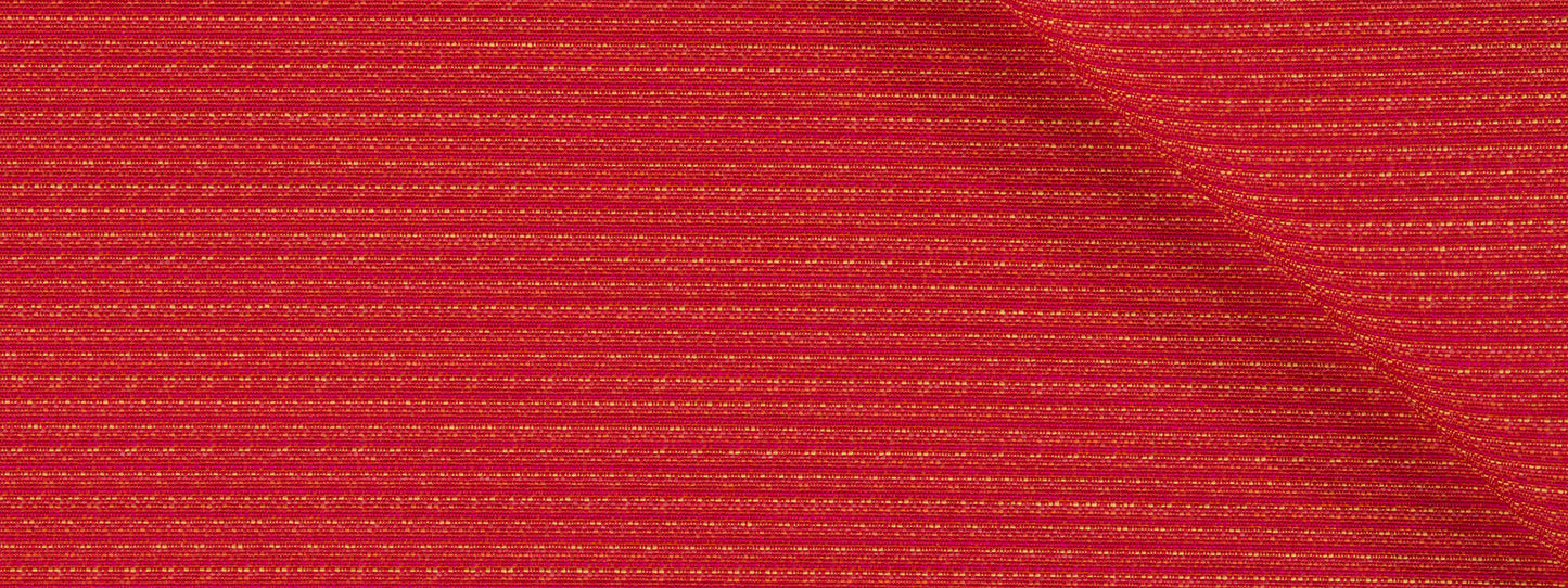 Flame red ribbed upholstery fabric with fine horizontal stripes and a diagonal fold.