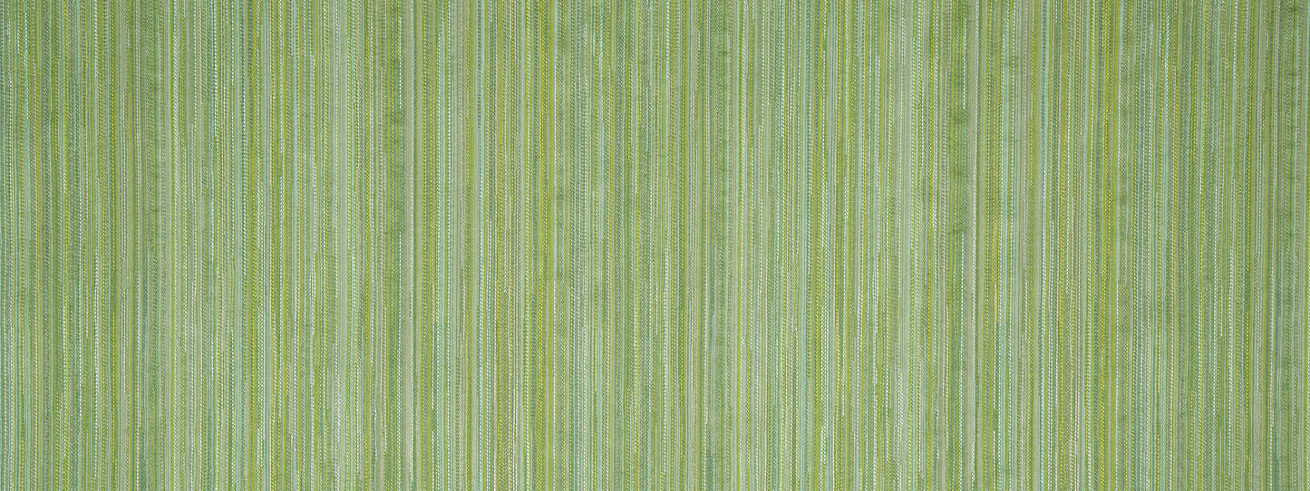 Lime green striped fabric with thin vertical darker green lines and woven texture.