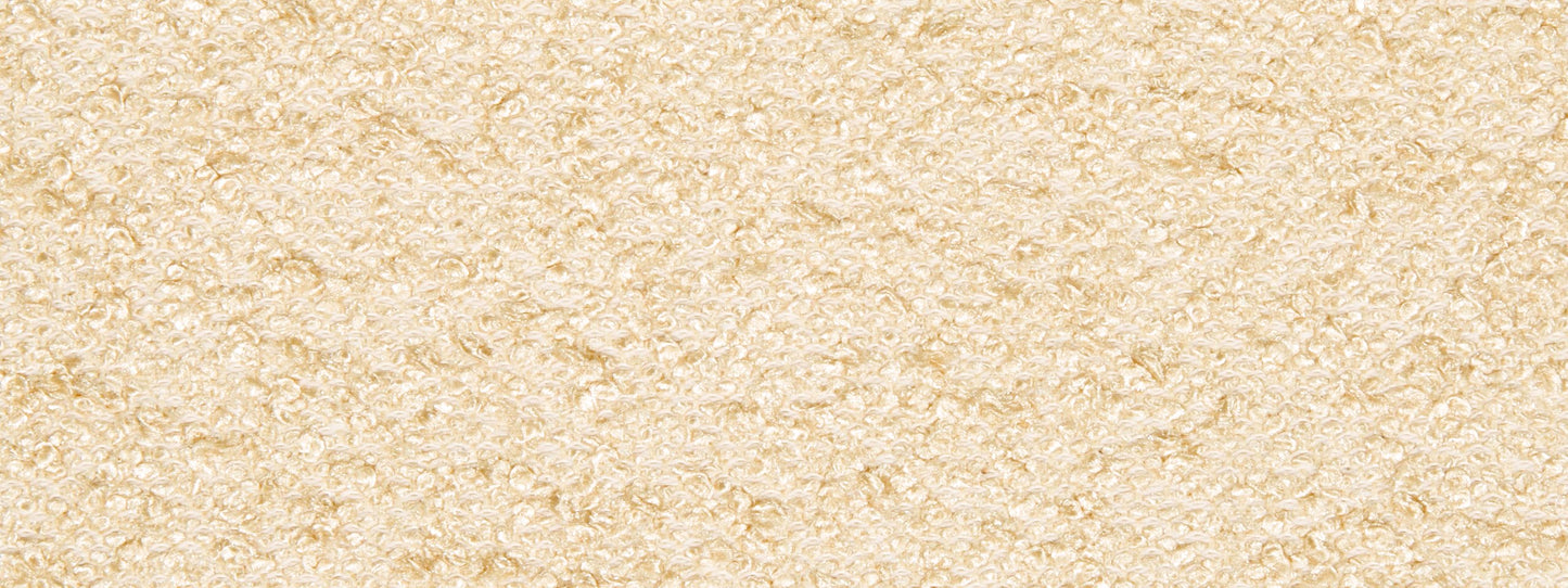 Beige boucle upholstery fabric; close-up.