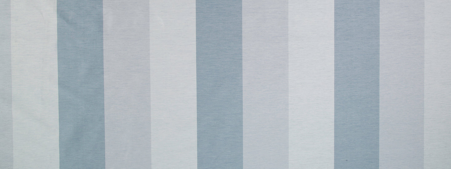 Vertical striped wallpaper sample in cool blue-gray tones with subtle texture.