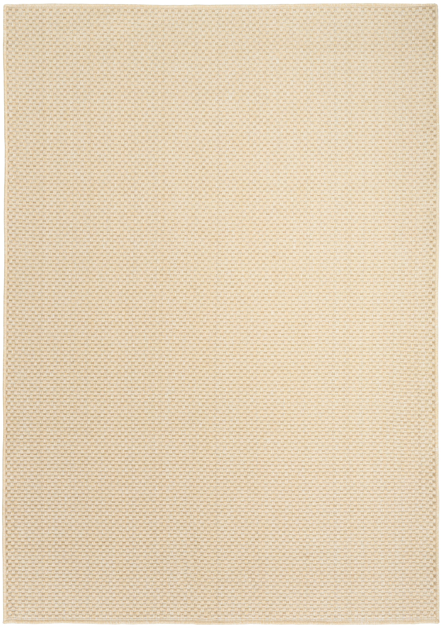 Beige woven rectangular rug with subtle grid texture; soft, neutral floor covering.