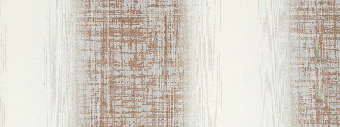 Beige and cream striped linen fabric with distressed woven texture, suitable for curtains or upholstery.