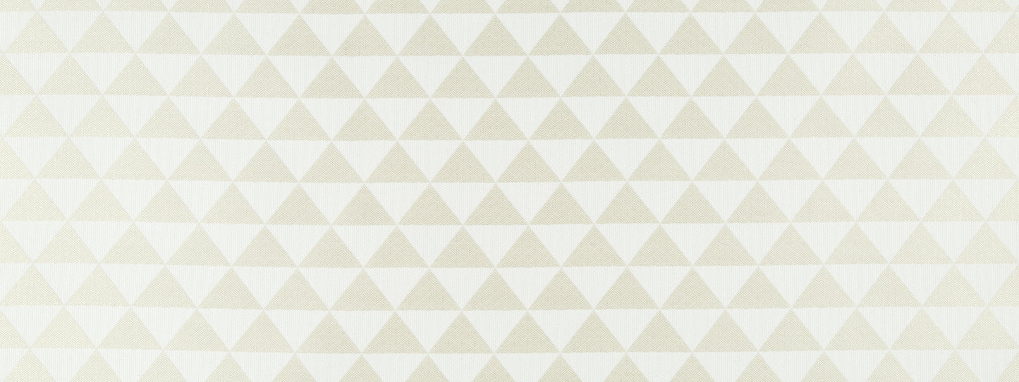 Beige triangular geometric pattern wallpaper with alternating cream and taupe triangles and subtle woven texture.