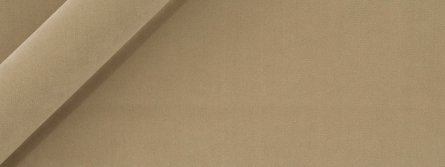 Beige velvet fabric with a diagonal fold and soft texture; versatile upholstery or drapery material.