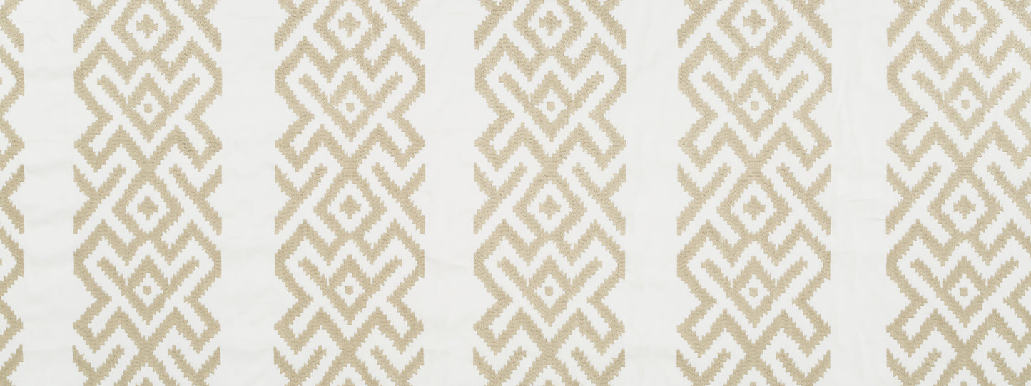 Beige geometric lattice pattern on cream backdrop; repeating diamond motifs for wallpaper or fabric.