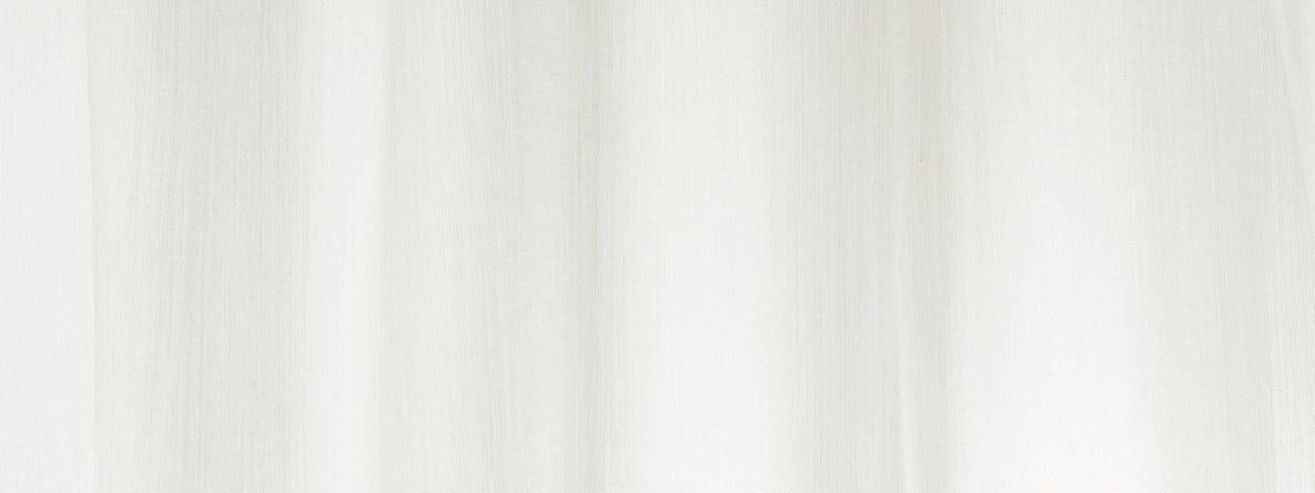 Soft white sheer curtain fabric with gentle vertical folds.