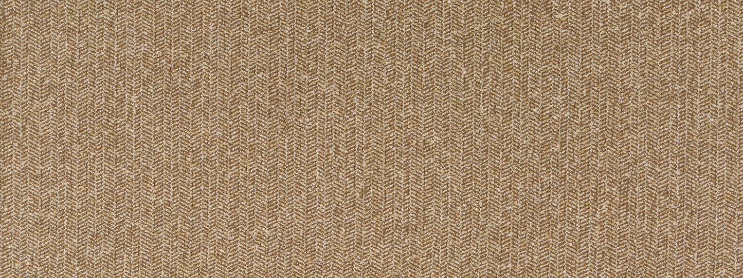 Walnut-toned woven fabric with a tight chevron-like pattern & burlap texture; rustic upholstery material.