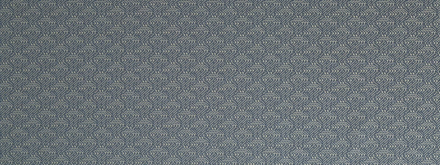 Indigo upholstery fabric: blue woven with a tiny white chevron pattern and subtle texture.