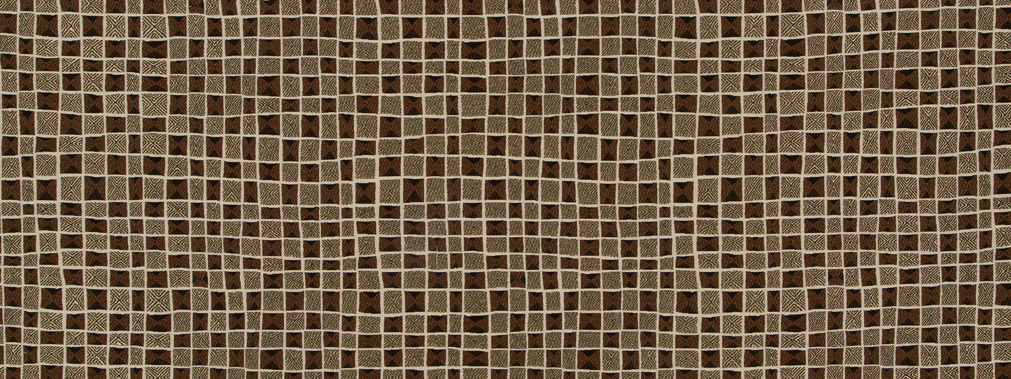 Brown upholstery fabric in carob color.