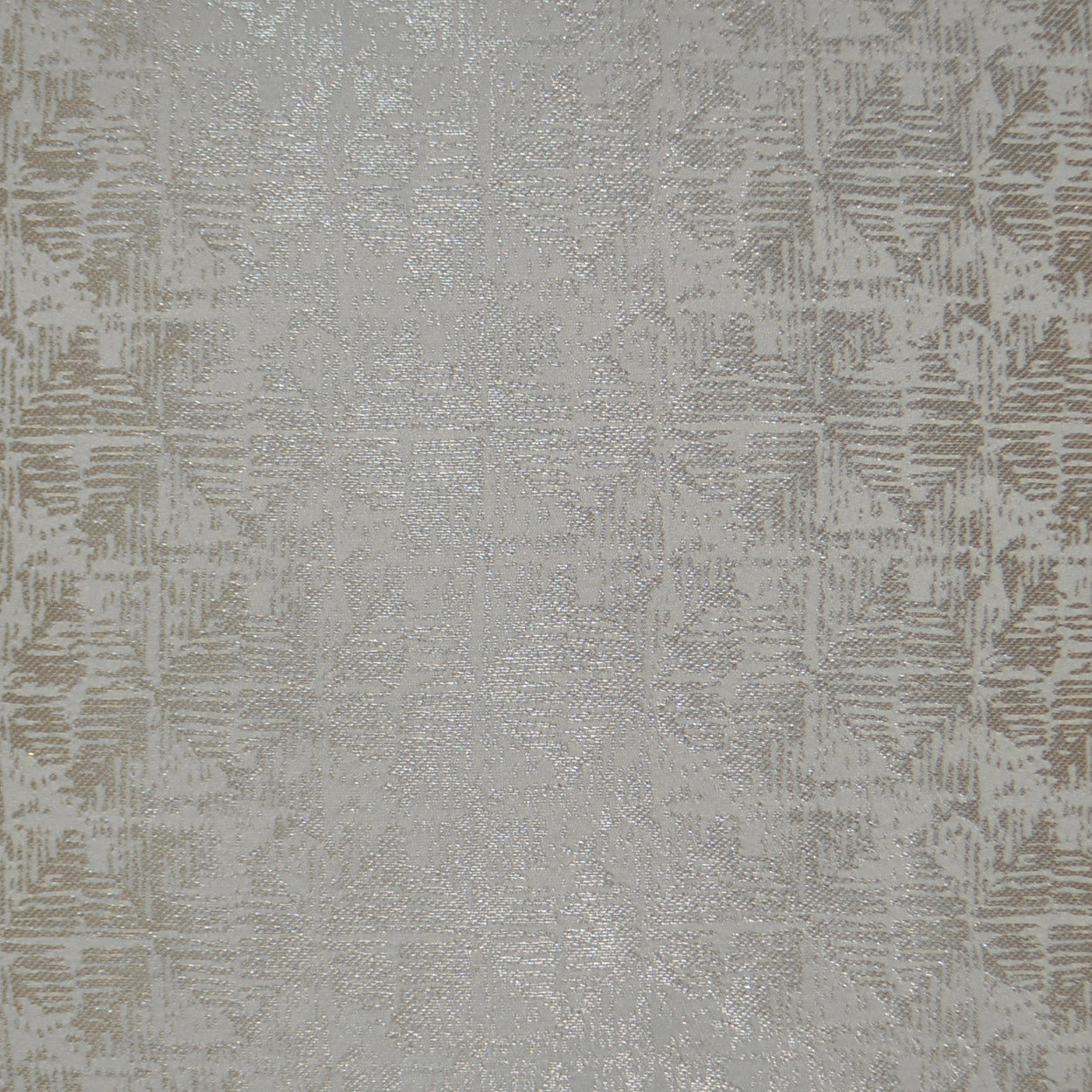 Beige damask fabric with subtle metallic sheen, intricate floral pattern suitable for upholstery or drapery.