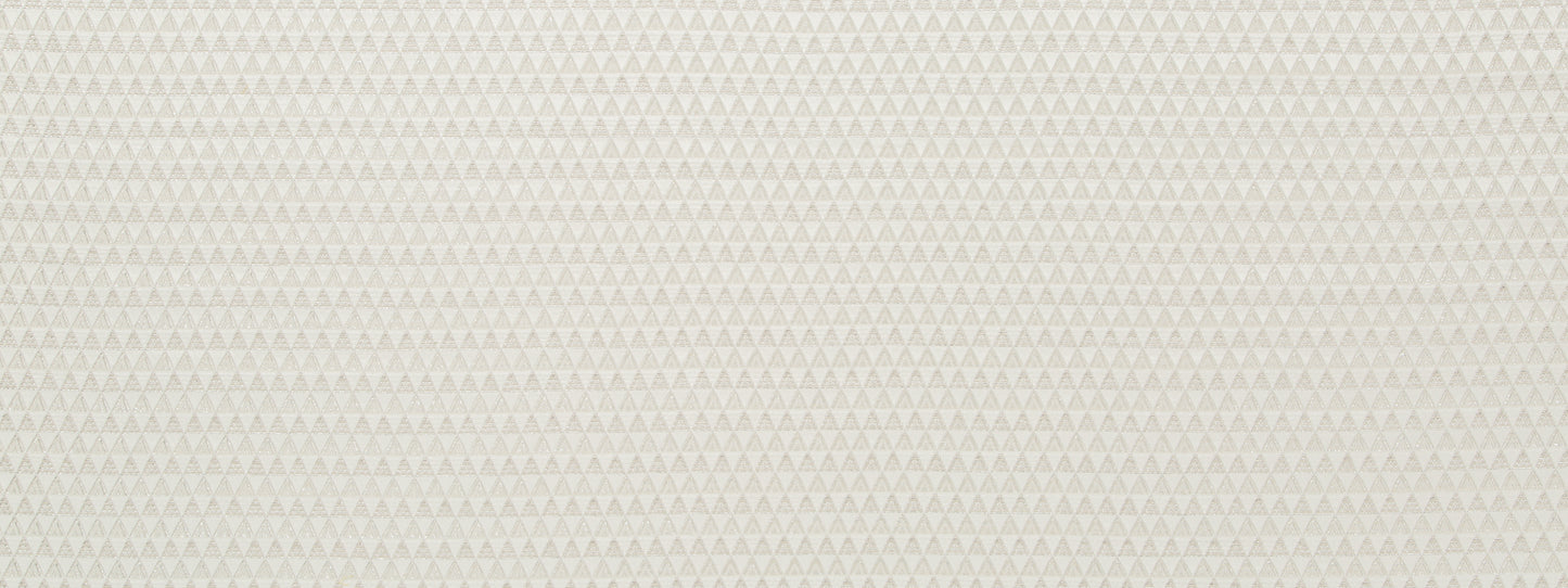 Silver drapery fabric texture with a subtle repeating triangle chevron pattern.