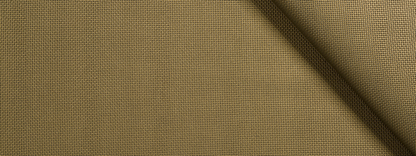 Bronze woven fabric close-up with fine grid texture and diagonal fold; upholstery fabric.