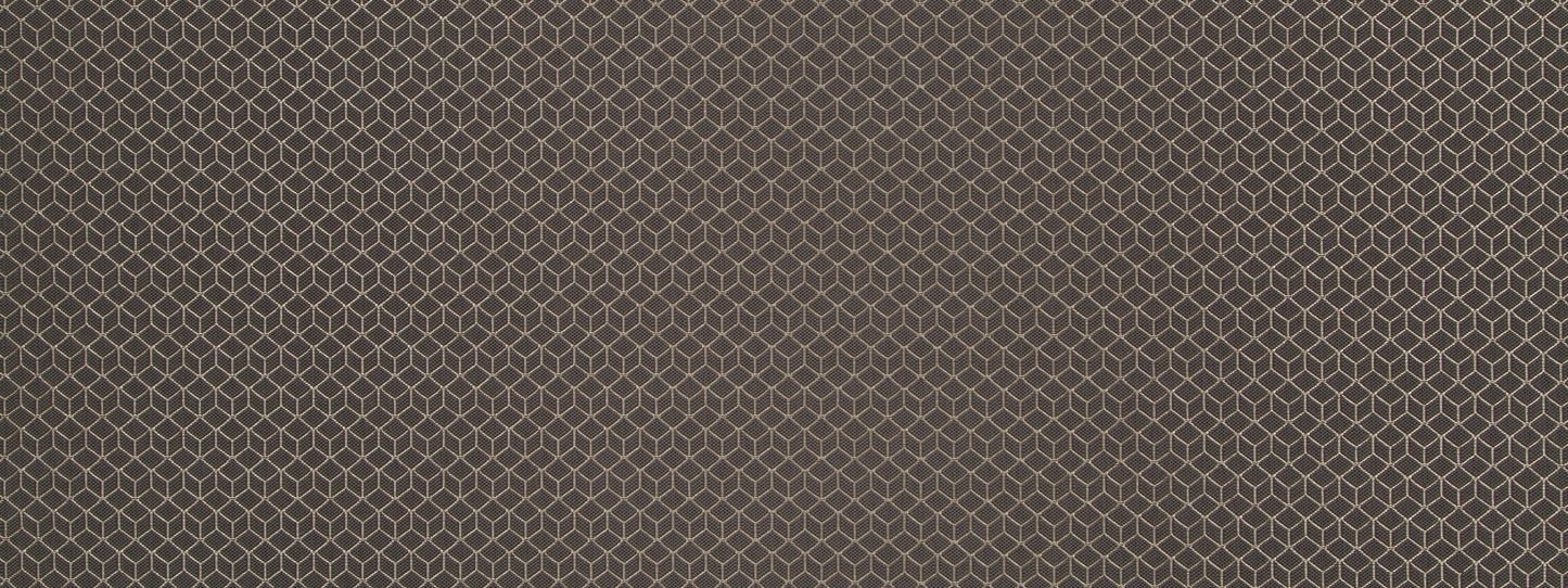 Slate upholstery fabric featuring a cream honeycomb hex geometric pattern.