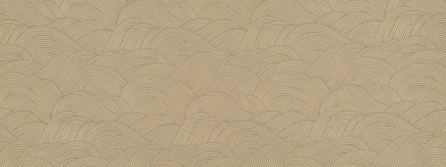 Brass-colored woven upholstery fabric with a repeated arc wave pattern and subtle texture.