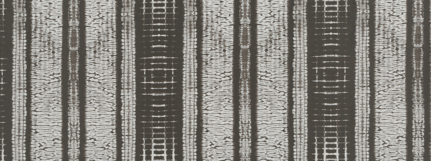 Woven striped runner in brown and beige tones with a textured vertical pattern.