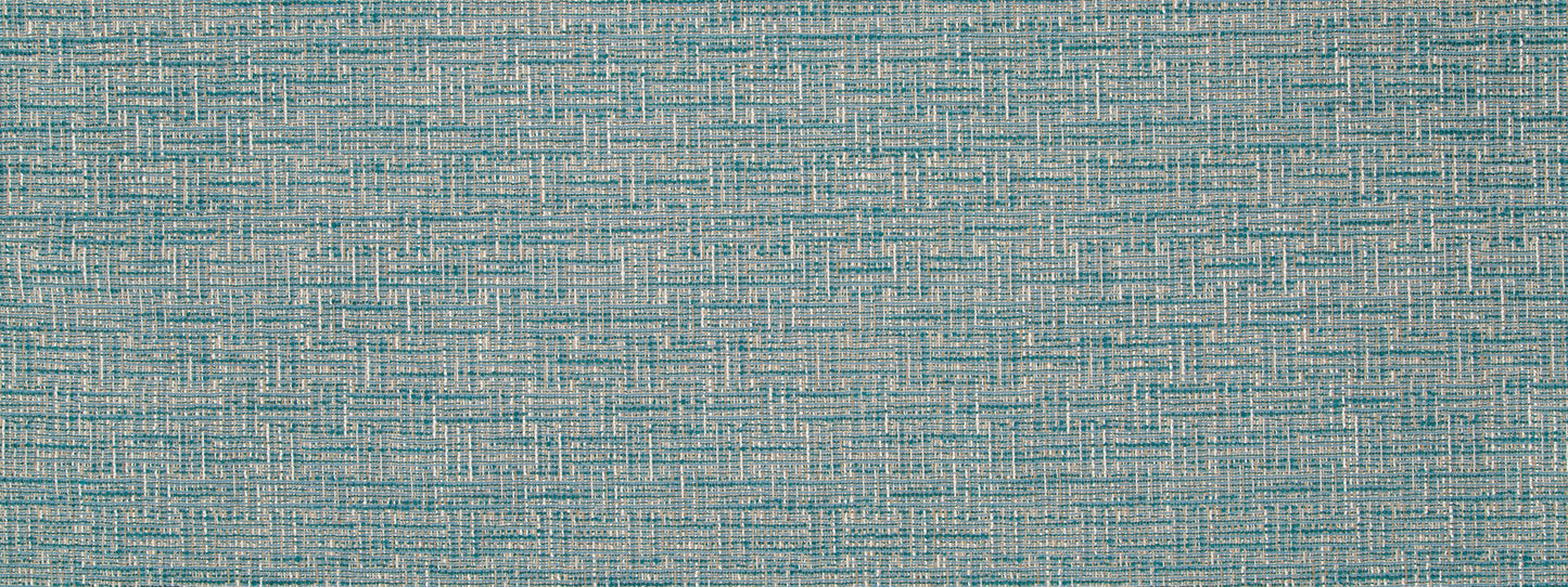 Teal & gray woven upholstery fabric close-up with brick-like texture and subtle sheen.