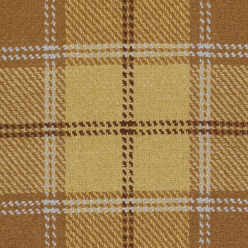 Golden tan plaid wool fabric with brown and white lines; warm, cozy checkered textile.