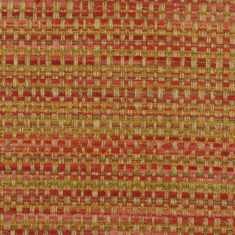 Close-up of red and gold basket-weave fabric; rustic natural-fiber look, decorative upholstery or textile.