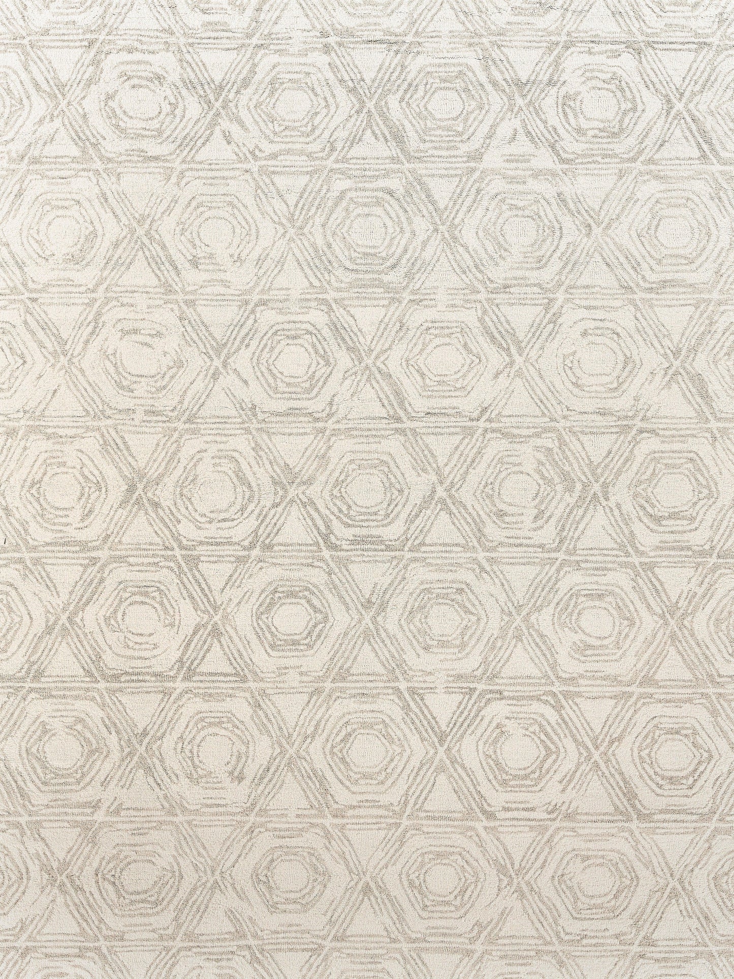 Beige woven rug with a subtle geometric hexagon pattern; hand-tufted rectangle rug.