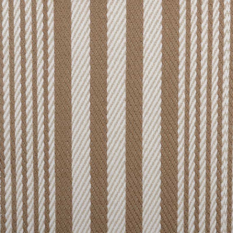 Beige and ivory vertical striped woven fabric with rope-like texture, upholstery swatch.