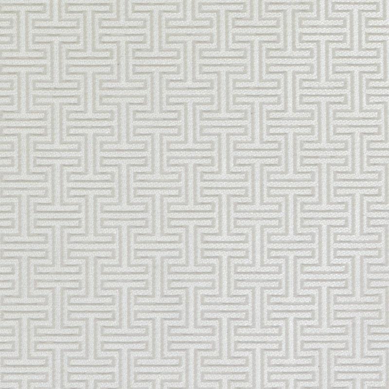 85-Parchment upholstery fabric with a pale gray Greek key meander repeat; geometric, classic design.