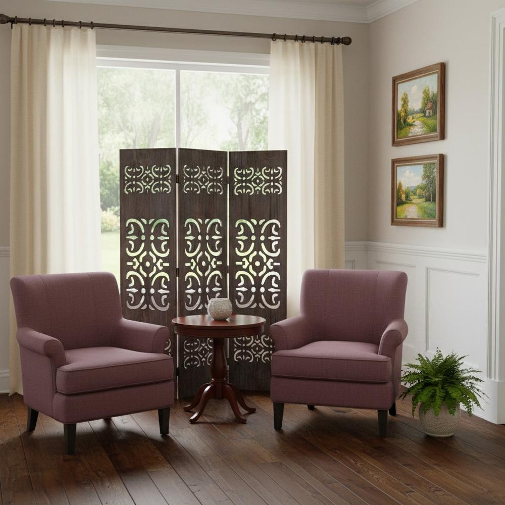 67" Brown Wood Folding Three Panel Screen Room Divider