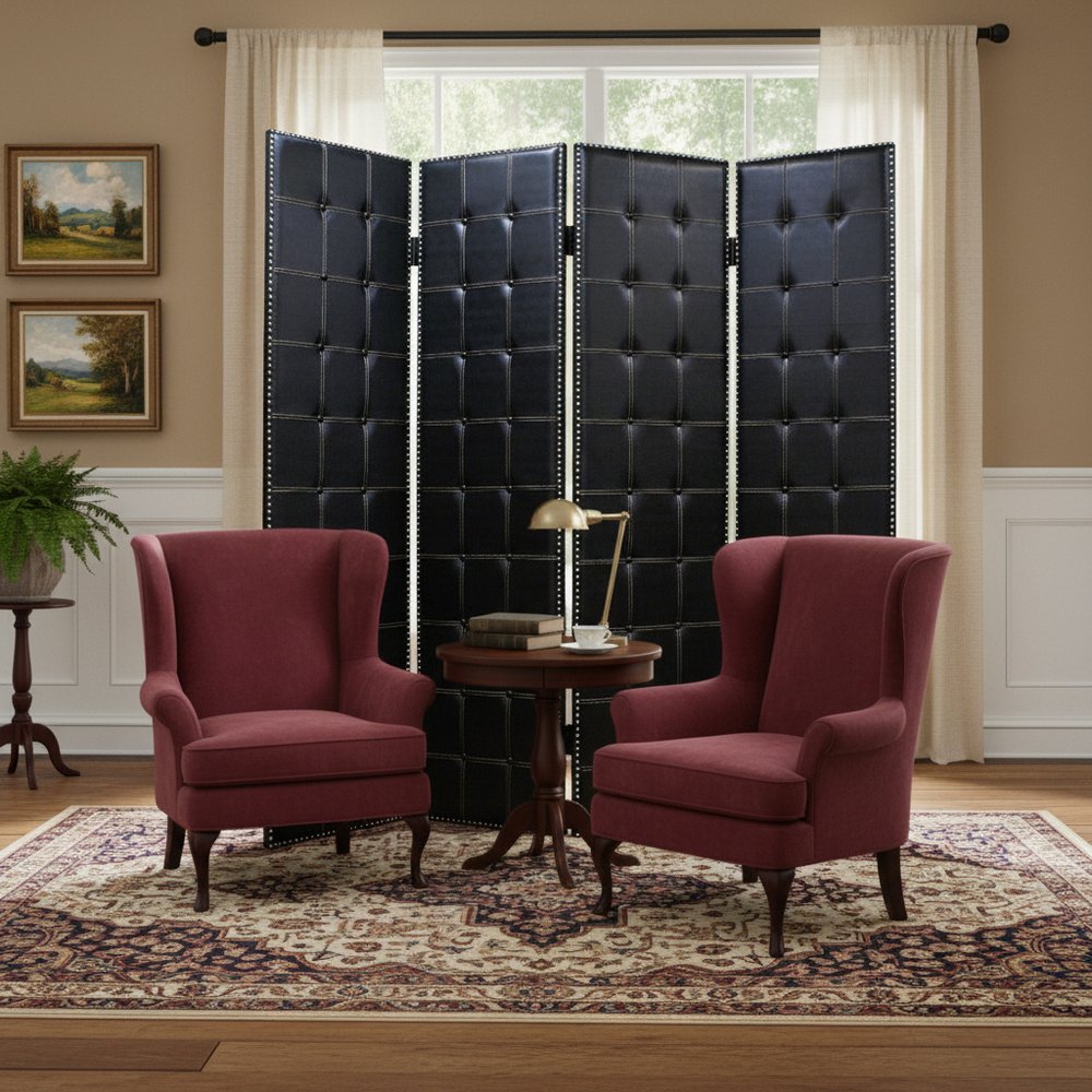 84 X 84 Black Faux Leather Screen
