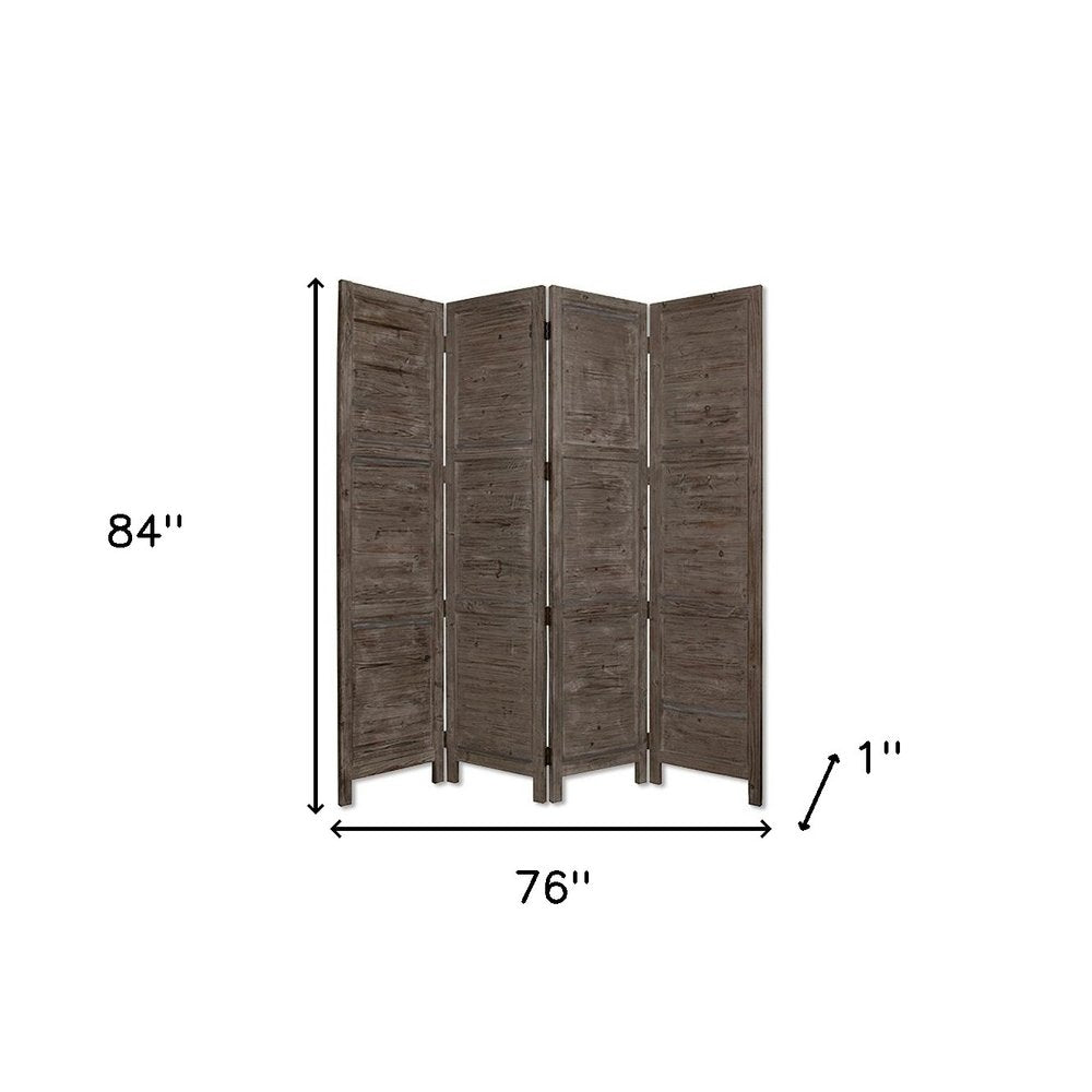 84" Black Wood Folding Four Panel Screen Room Divider