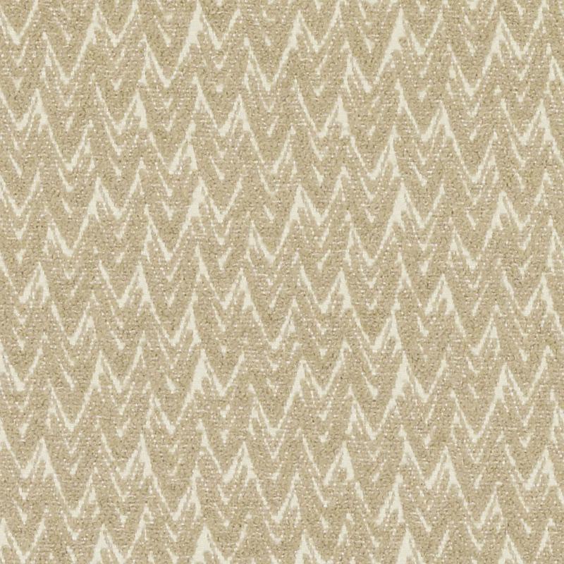 Beige woven fabric with white chevron zigzag pattern and subtle texture.