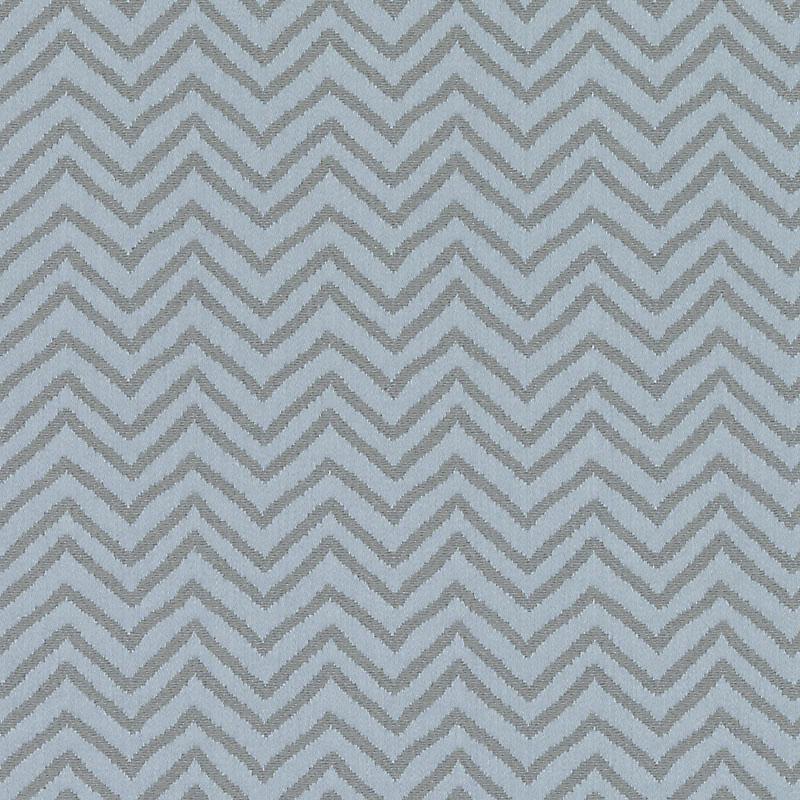 Pale blue-gray chevron zigzag pattern on gray chambray upholstery fabric.