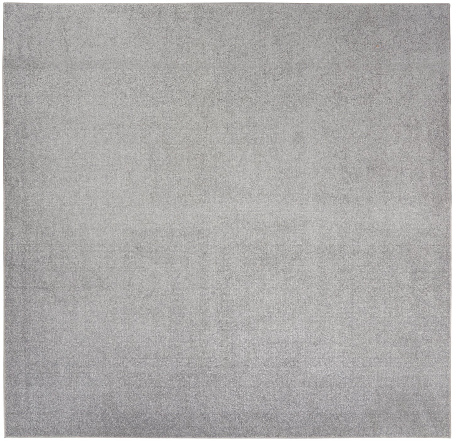 Grey textured outdoor area rug with soft plush pile, square shape.