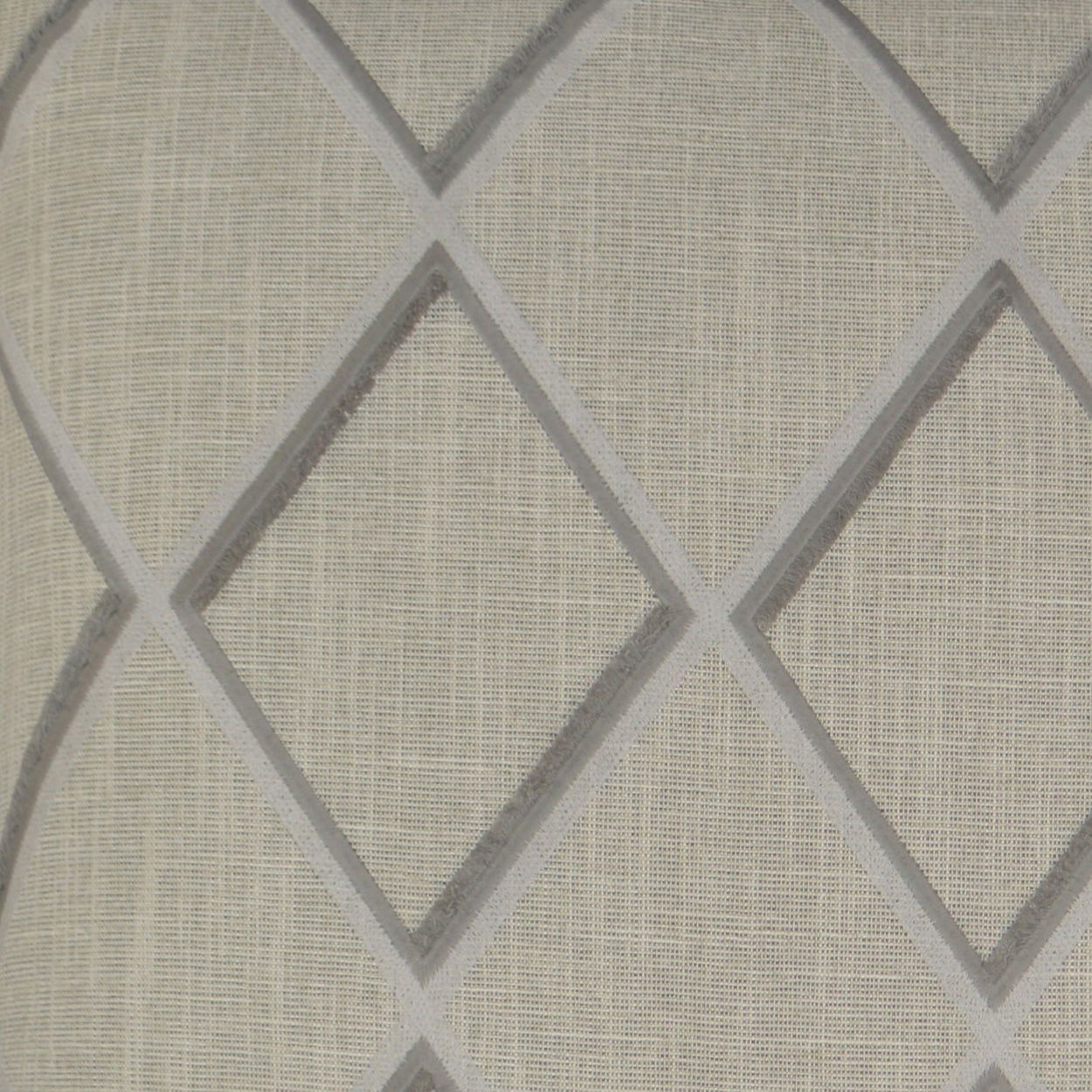 Beige textured pillow with gray plaid/check embroidery; 24" x 24" square.