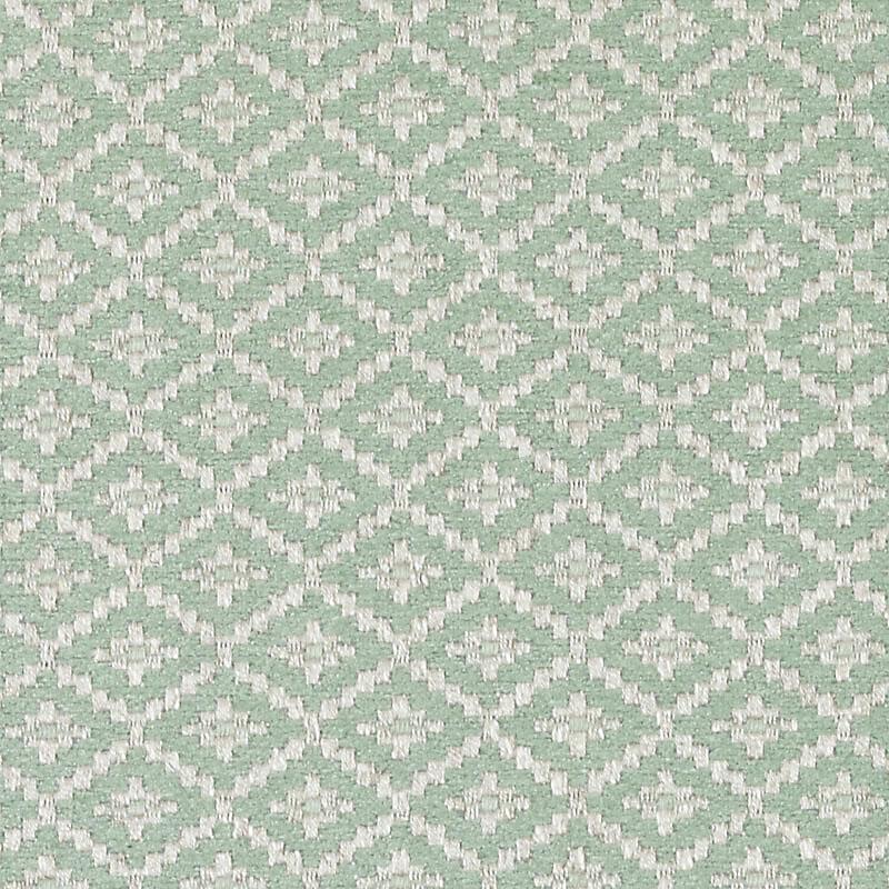 Mint green woven fabric with a white diamond lattice pattern; soft textile for upholstery or curtains.