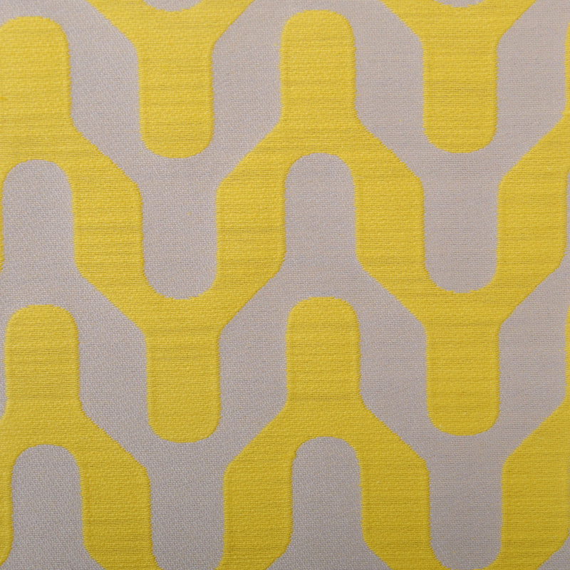 Yellow and light gray interlocking U-shaped geometric pattern on textured fabric.