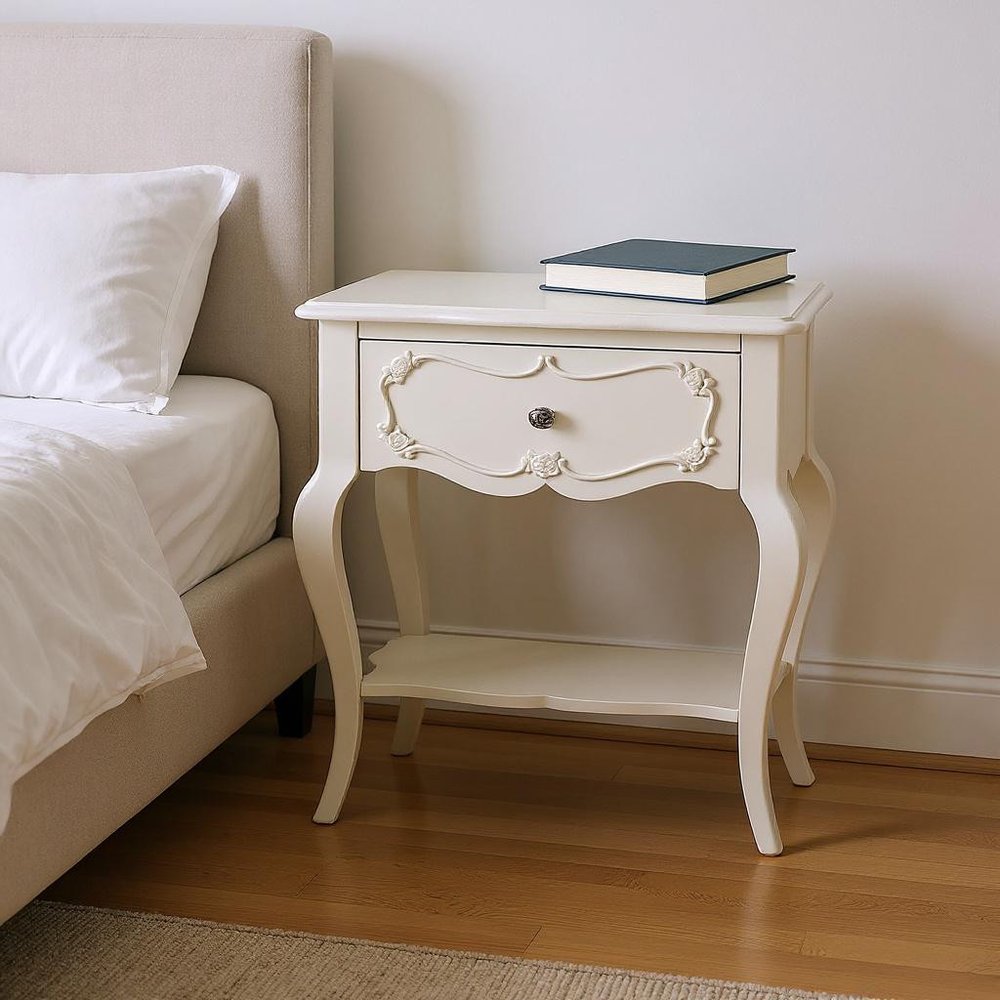 26" Solid Wood And Mirrored Glass Nightstand