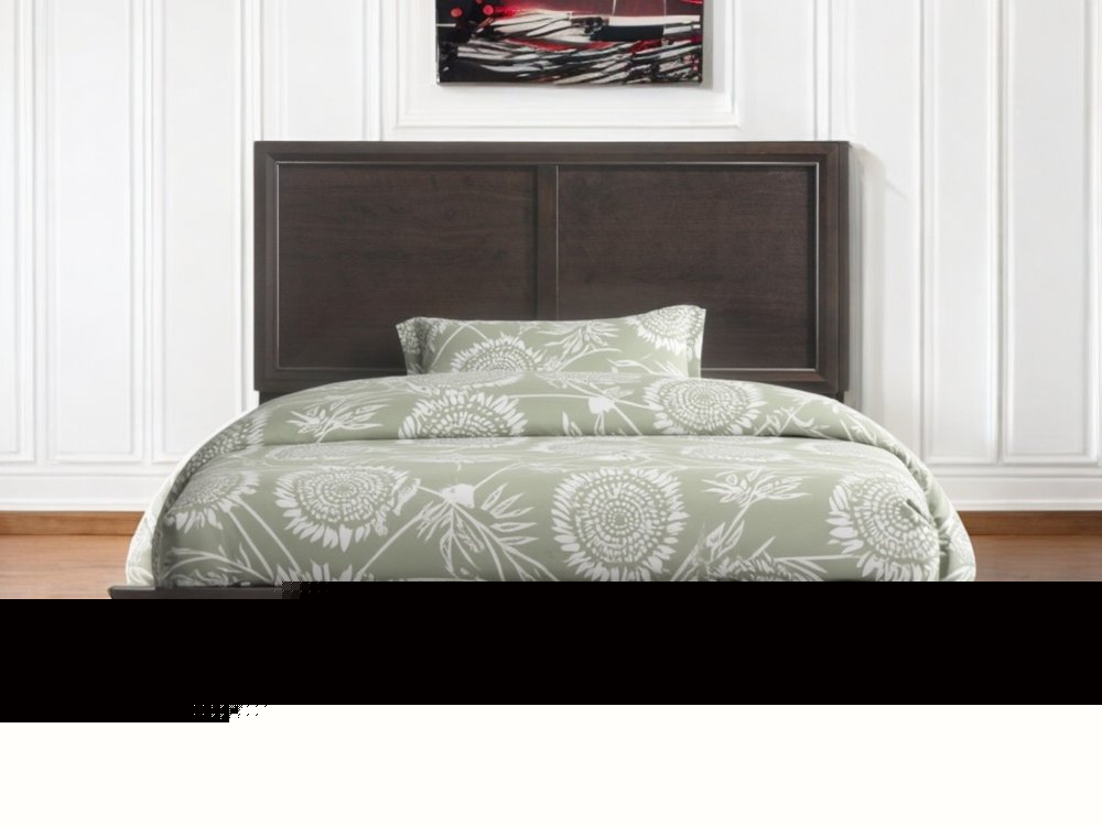 Espresso Inlaid Panels Wood Queen Bed Frame