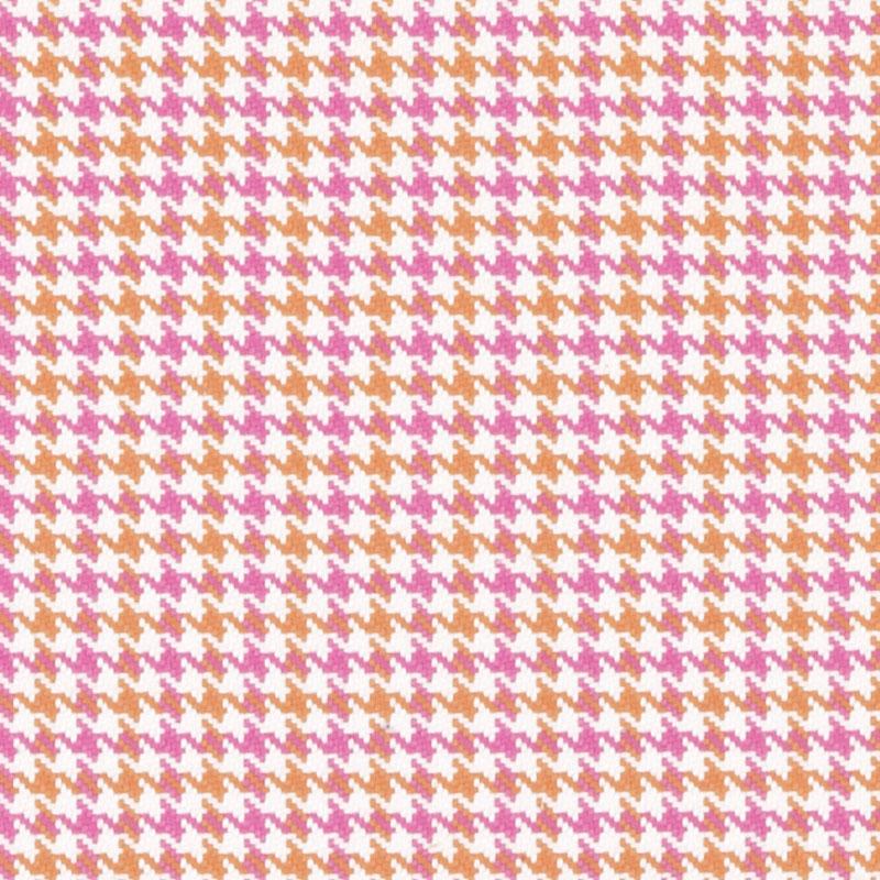 Pink and orange houndstooth fabric pattern with small repeating checks.