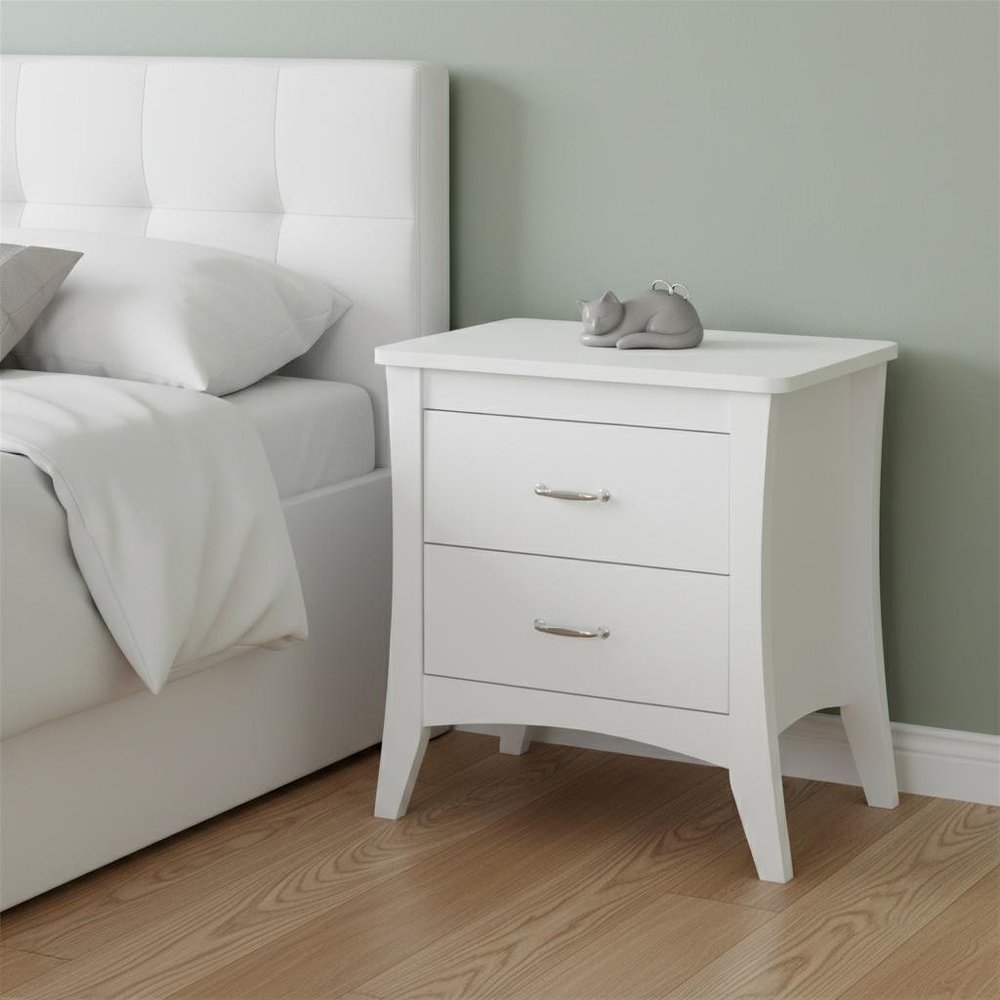 25" White Wood Two Drawer Nightstand