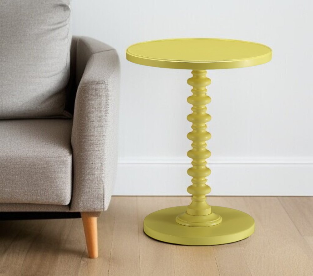 22" Yellow Wood Round Pedestal End Table
